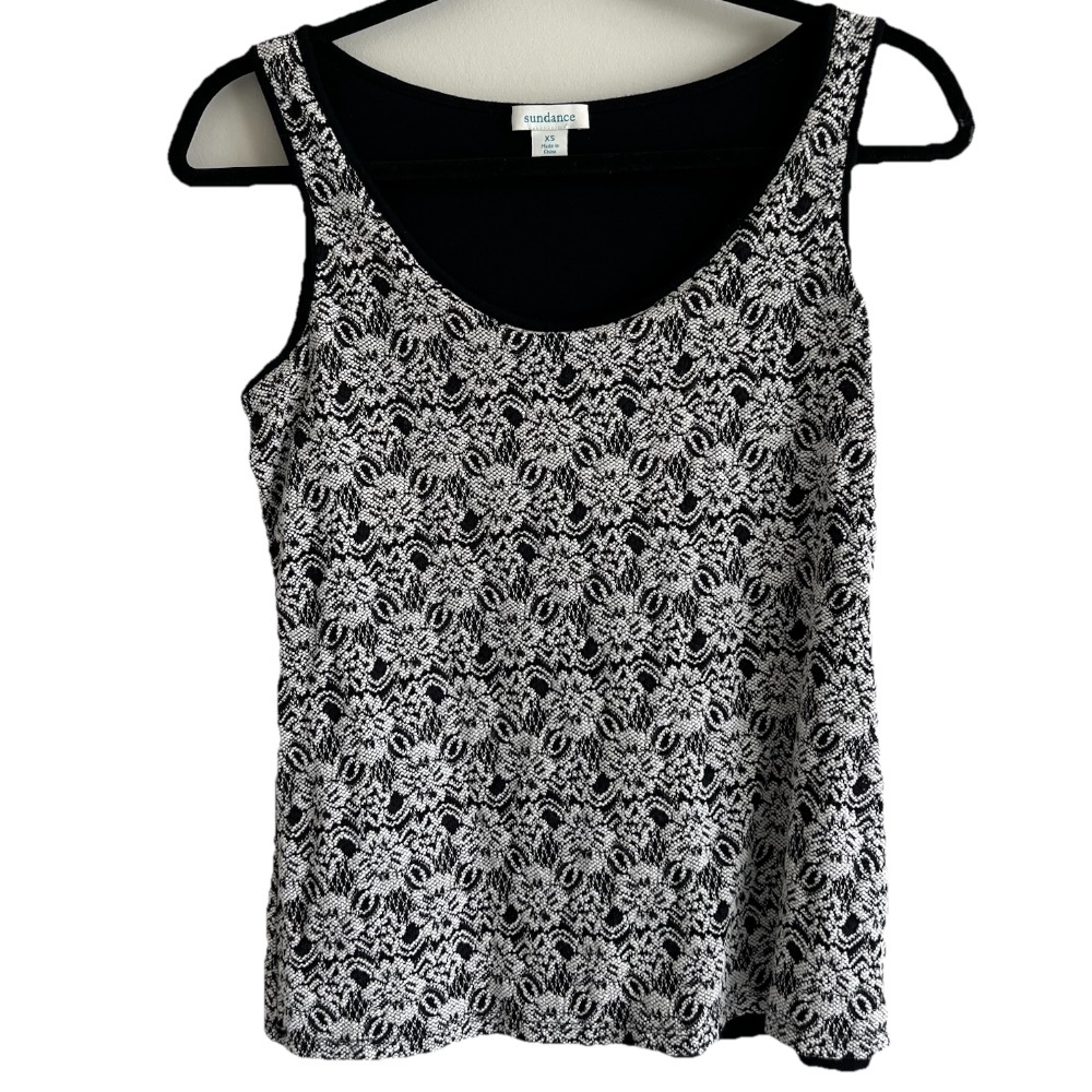 Sundance tank top black and white layered floral lace size xs